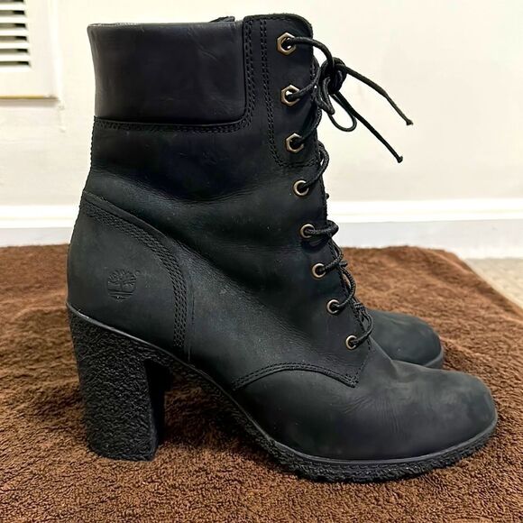 Timberland Black Nubuck Heel Combat Boots Sz 10 - Picture 1 of 8